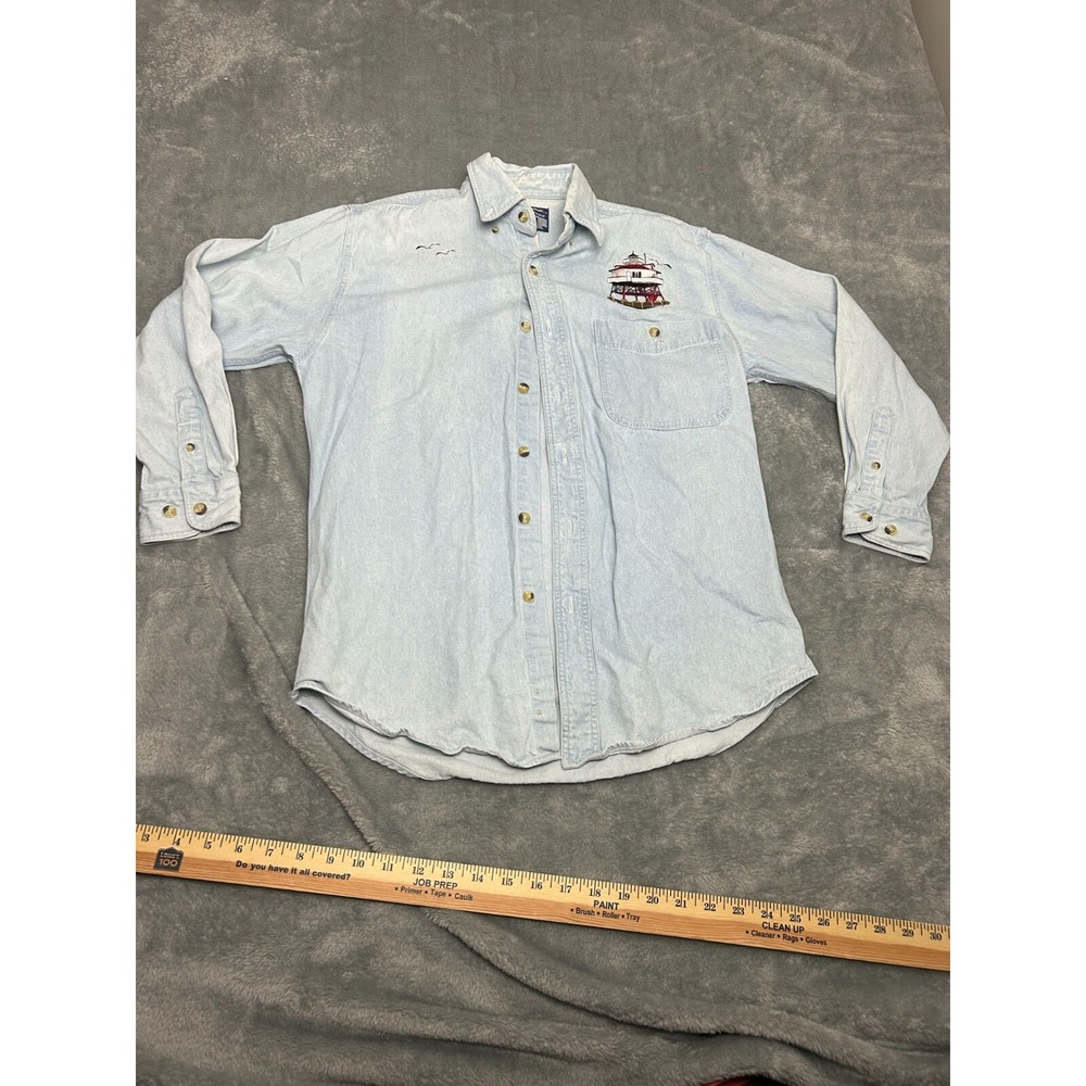 Vintage Real Good Denim Shirt Mens Small Button Up By All Sport Light House